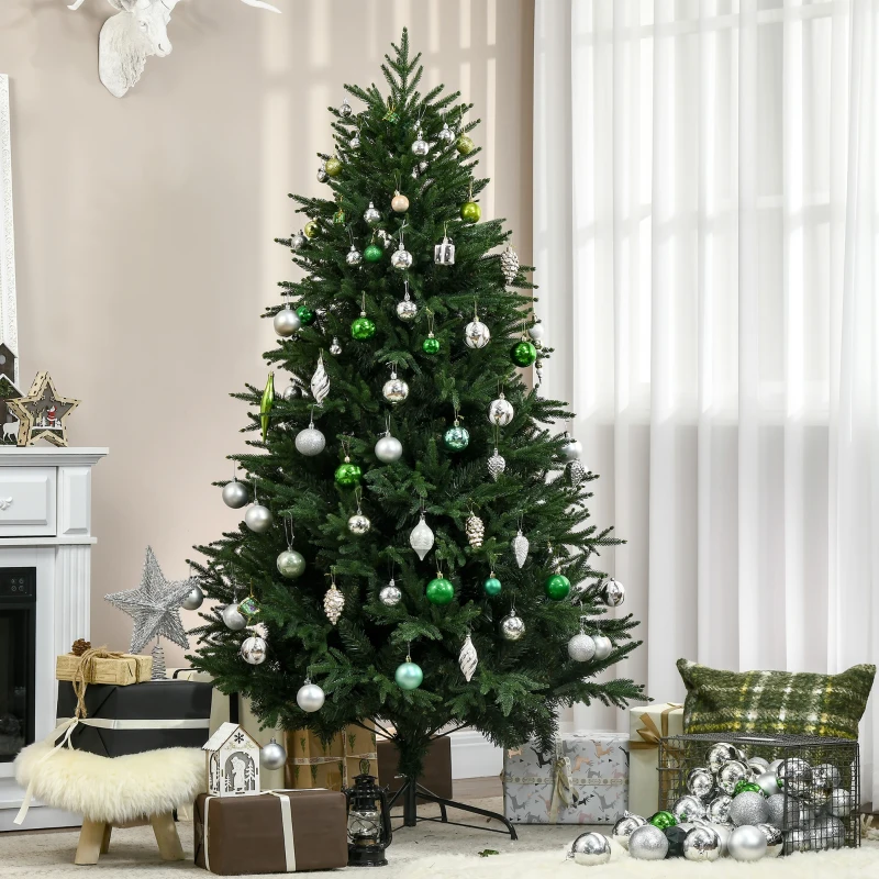 HOMCOM Weihnachtsbaum, Kunsttanne, realistisches Aussehen, schneller Aufbau, Kunststoff, Grün, 114 x 114 x 180cm