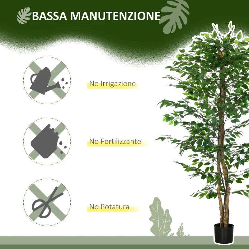 HOMCOM Pianta di Ficus Artificiale da 180 cm per Interni con Vaso in Metallo Riempito, Verde