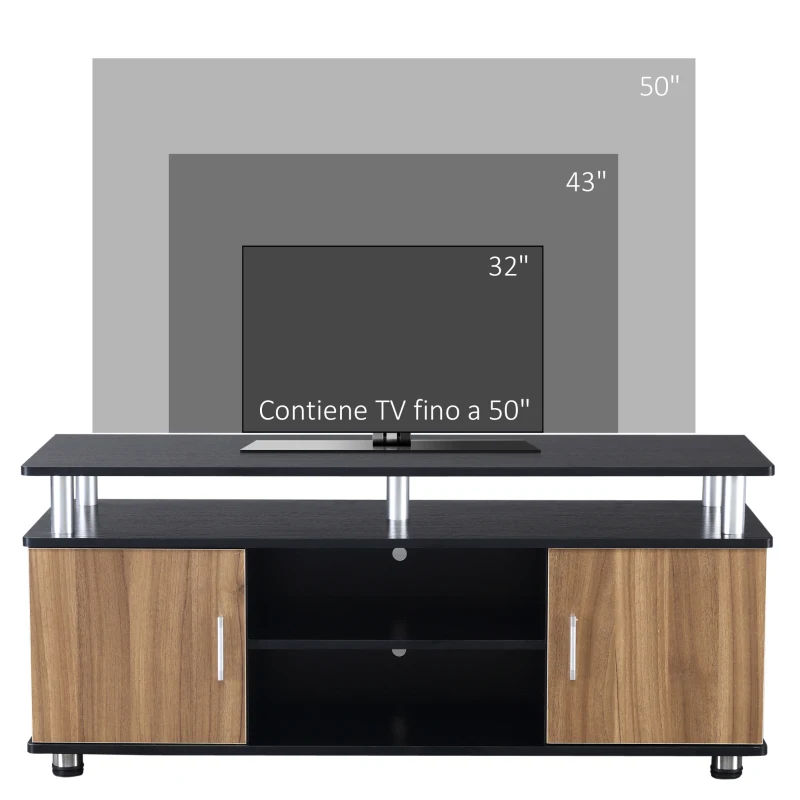 HOMCOM Mobile Porta TV Fino a 55" con Armadietti e Ripiani in Legno e Alluminio, 120x40x52.2cm