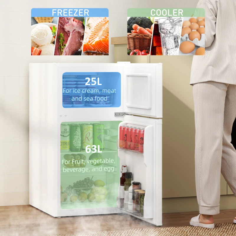 HOMCOM 88L Under Counter Fridge Freezer, Small Refrigerator with 5-Setting, 3 Star Freezer Rating, White