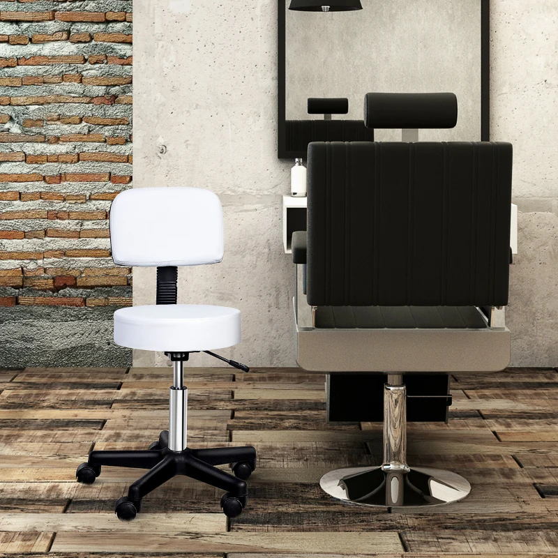 HOMCOM Rollhocker höhenverstellbar mit Rückenlehne Drehhocker 72-84 cm Arbeitshocker 360° drehbar Bürohocker für Büro Salon Massage Spa Weiß