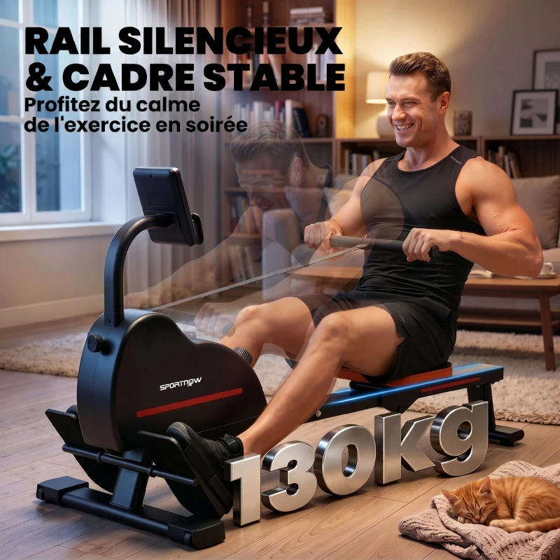 SPORTNOW Rameur Magnétique Appareil de Musculation Bluetooth Connecté Kinomap & Zwift 16 Niveaux de Résistance 135x42x72cm Rouge