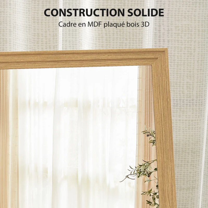 HOMCOM Miroir rectangulaire sur pied miroir de sol pour vestiaire salon salle de bain couloir 40 x 47 x 147 cm naturel