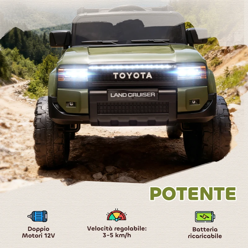 AIYAPLAY Auto Elettrica per Bambini TOYOTA Land Cruiser 12V con Telecomando, Età 3-8 Anni, Verde