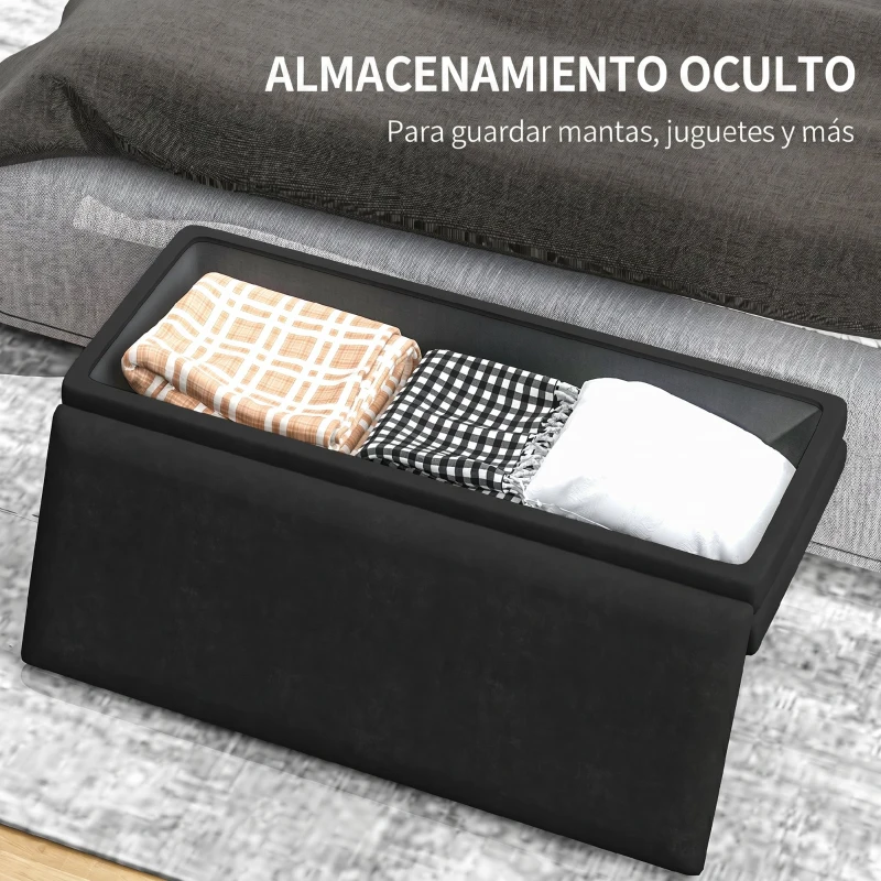 HOMCOM Baúl de Almacenaje para Dormitorio 39L Tapizado en Terciopelo con Patas de Acero 100x37,5x42 cm Negro