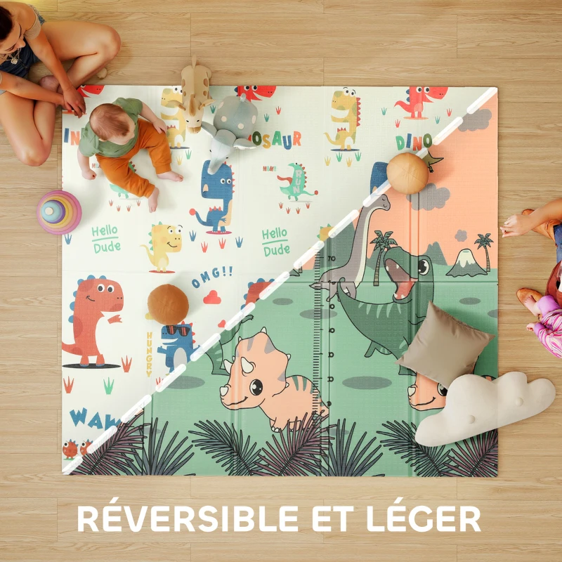 AIYAPLAY Tapis de jeu pour enfant bebe, tapis d'éveil bébé pliable épais réversible en mousse, 196 x 176 x 1,5 cm, multicolore