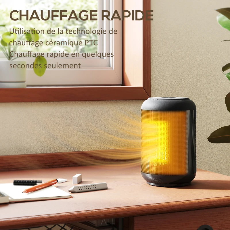 HOMCOM Chauffage d'appoint céramique PTC, radiateur électrique soufflant 1500 W, thermostat réglable, 14 x 14 x 21,5 cm, noir