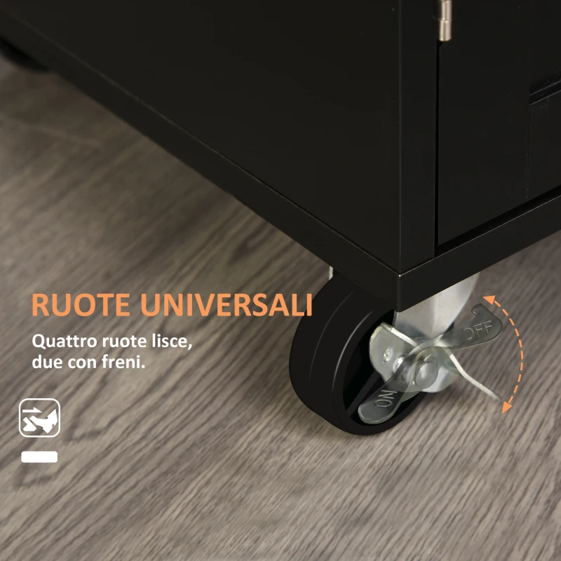 HOMCOM Carrello da Cucina con Cassetto e Armadietto 2 Ante, Ruote e Barra Laterale, 83x45x91.5cm, Nero