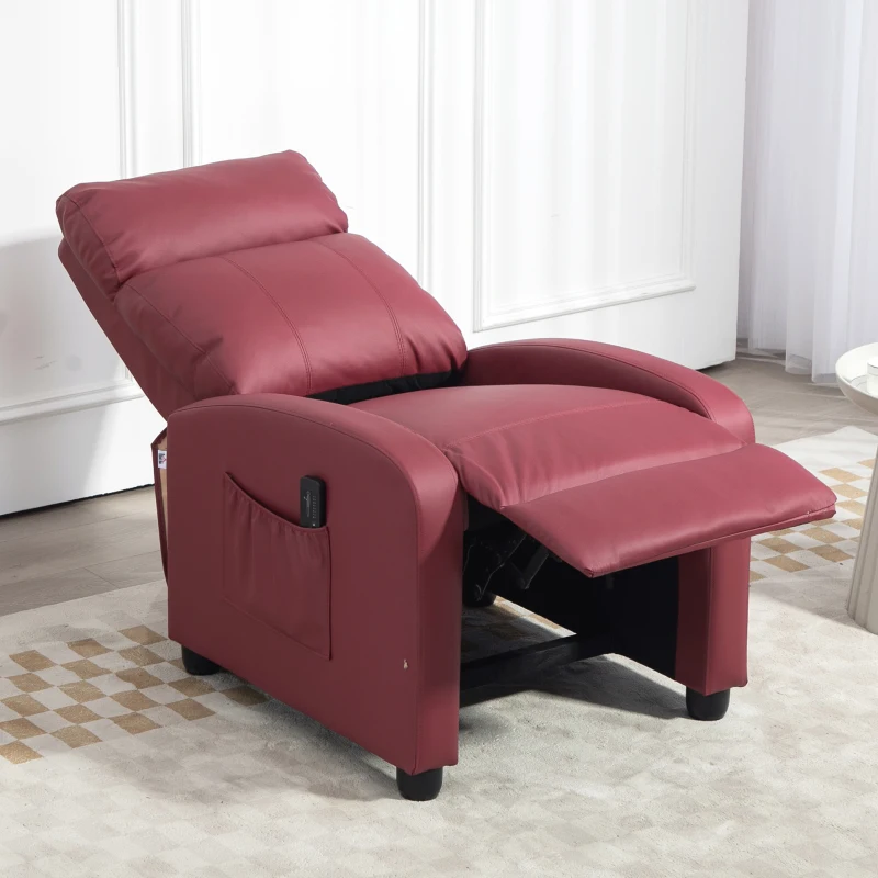 HOMCOM Sillón de Masaje Reclinable con Mando a Distancia Bolsillo Lateral y Temporizador Tapizado en PU 68x88x98cm Rojo Burdeos