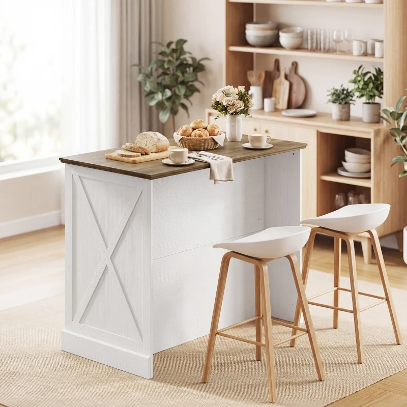 HOMCOM Îlot central cuisine, buffet cuisine, meuble de rangement avec 2 tiroirs 2 portes coulissantes, étagère réglable, blanc