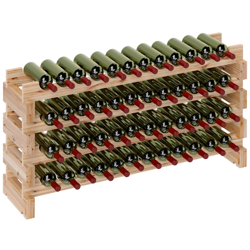 HOMCOM Casier à bouteilles pour 48 bouteilles, étagère à vin avec 4 niveaux modulable, 114×28×56,5cm, bois naturel