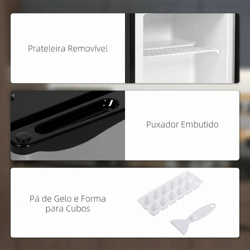 HOMCOM Congelador Vertical 35 L com Temperatura Ajustável de -24 °C a -14 °C, Porta Reversível e Prateleira Amovível, Preto e prateado