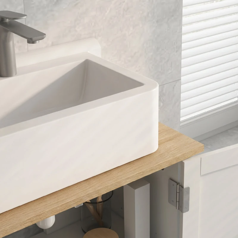 kleankin Mobile Sotto Lavabo per Bagno, 2 Ante, Ripiano Regolabile, 2 Livelli di Archiviazione, Maniglie in PU, 60 x 30 x 60 cm, Bianco