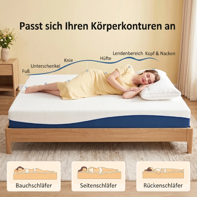 HOMCOM Matelas 140x190cm, matelas 2 personnes, mousse à mémoire de forme au thé vert, housse amovible lavable, fermeté moyenne