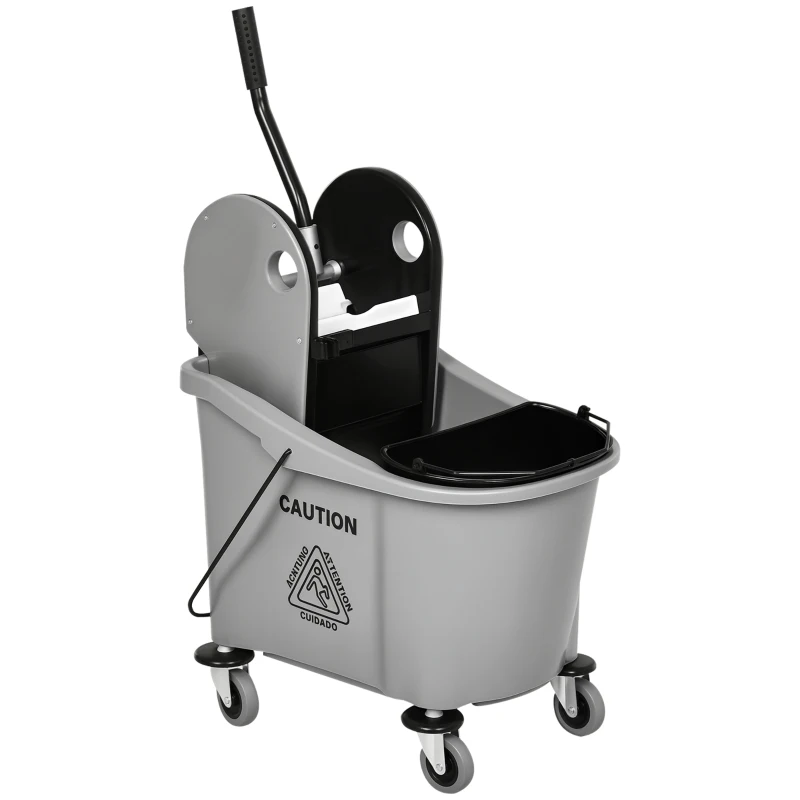 HOMCOM Wischwagen mit Mopp-Presse, 36L, Wassertrennwand, 4 Rollen, Schwarz/Grau