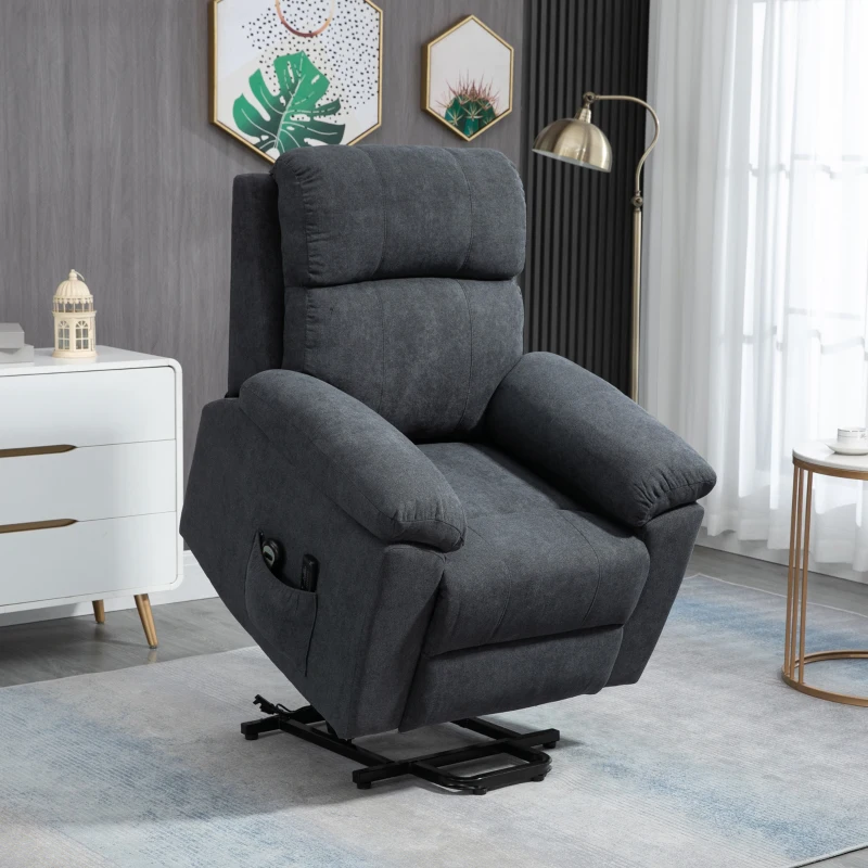HOMCOM Fauteuil releveur électrique fauteuil massant inclinable avec repose-pied télécommande revêtement synthétique tissu gris