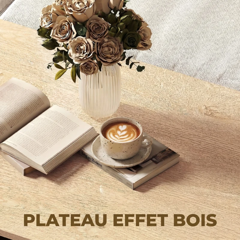 HOMCOM Table Basse Moderne Bicolore à Niveaux Décalés avec Étagère de Rangement, 95 x 55 x 50 cm, Bois Naturel et Noir