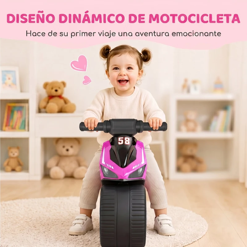 AIYAPLAY Bicicleta sin Pedales Moto Correpasillos con Música y Ruedas Extra Anchas para Niños y Niñas de 18 a 36 Meses Rosa