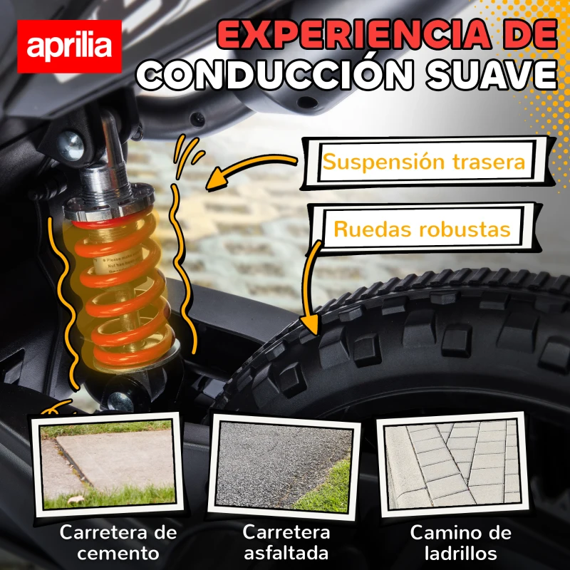 AIYAPLAY Moto Eléctrica para Niños 12V con Licencia Aprilia con Ruedas Auxiliares Desmontables 6 km/h Suspensión Trasera Rojo