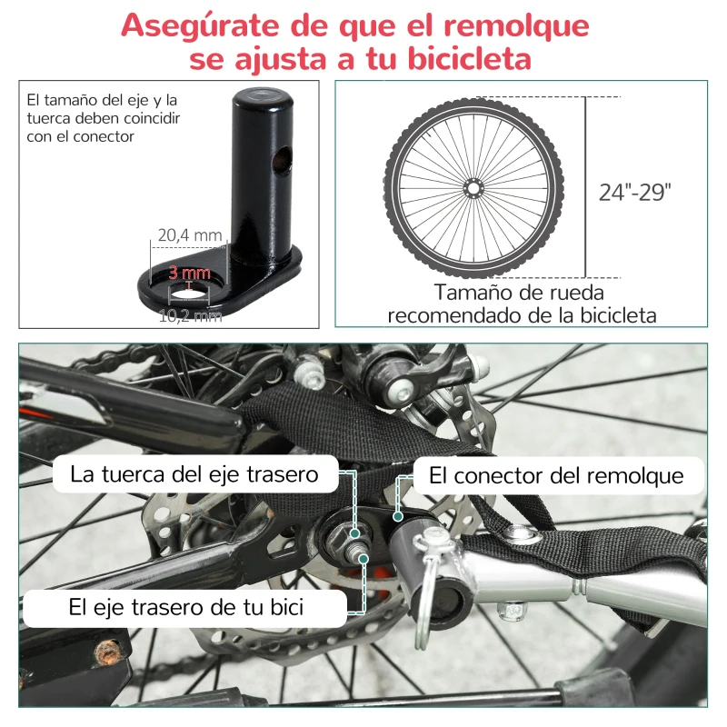 HOMCOM Remolque de Bicicleta para Niños de 2 Plazas con Amortiguadores para Correr con Barra y Kit de Footing 142x85x105cm Rojo