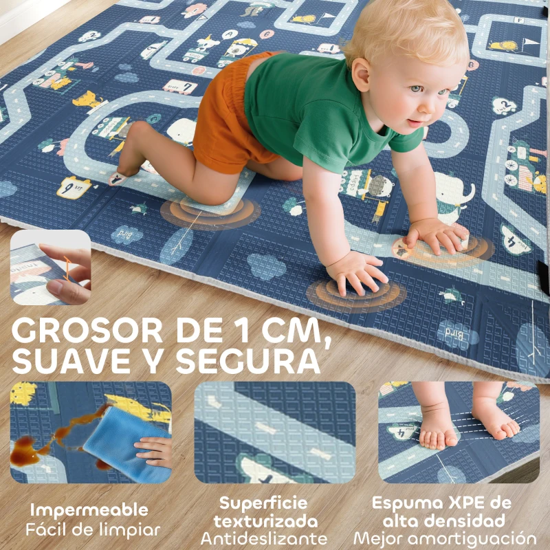 AIYAPLAY Alfombra Bebé Acolchada Plegable Reversible 202x180,5x1 cm Laterales Abatibles Impermeable Multicolor