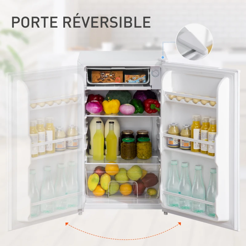 HOMCOM Réfrigérateur congélateur petit réfrigérateur 91 L étagères modulables design sous-comptoir 47,5 x 44,2 x 84 cm blanc