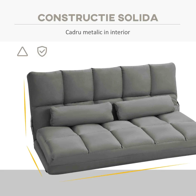HOMCOM, Divan de Podea 2 în 1, cu Spătar Reglabil în 7 Niveluri și Perne, 130x73x60 cm, Gri Carbone