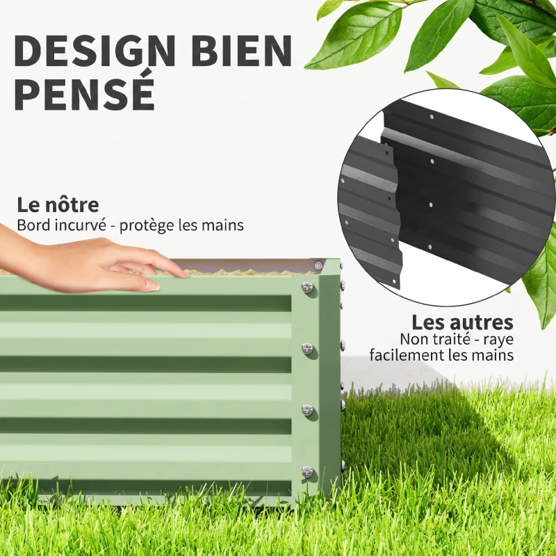 Outsunny Carré potager de jardin potager surélevé, acier galvanisé, résistant à la rouille 120x120x30cm, vert clair