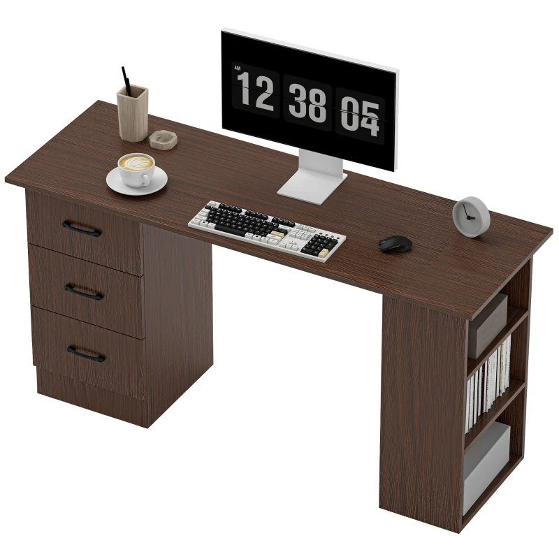 HOMCOM Scrivania Moderna con 3 Cassetti e 3 Ripiani per Camera e Ufficio, in Legno, 120x49x72 cm, Color Noce