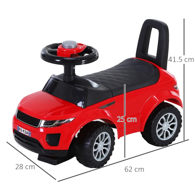 HOMCOM 3-in-1 Ride On Car Foot To Floor Slider Toddler w/ Horn Steering Wheel NO POWER Manual Under Seat Storage Secure Design for 1-3 Year Old Red
