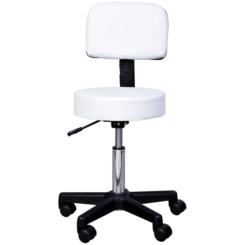 HOMCOM Rollhocker höhenverstellbar mit Rückenlehne Drehhocker 72-84 cm Arbeitshocker 360° drehbar Bürohocker für Büro Salon Massage Spa Weiß