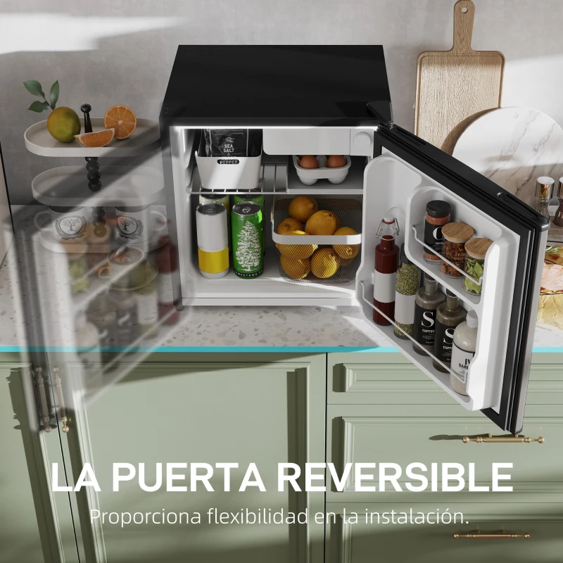 HOMCOM Mini Nevera Silenciosa 46 L Clase E Frigorífico Pequeño con Temperatura Regulable y Puerta Reversible 48x44x49 cm Plata