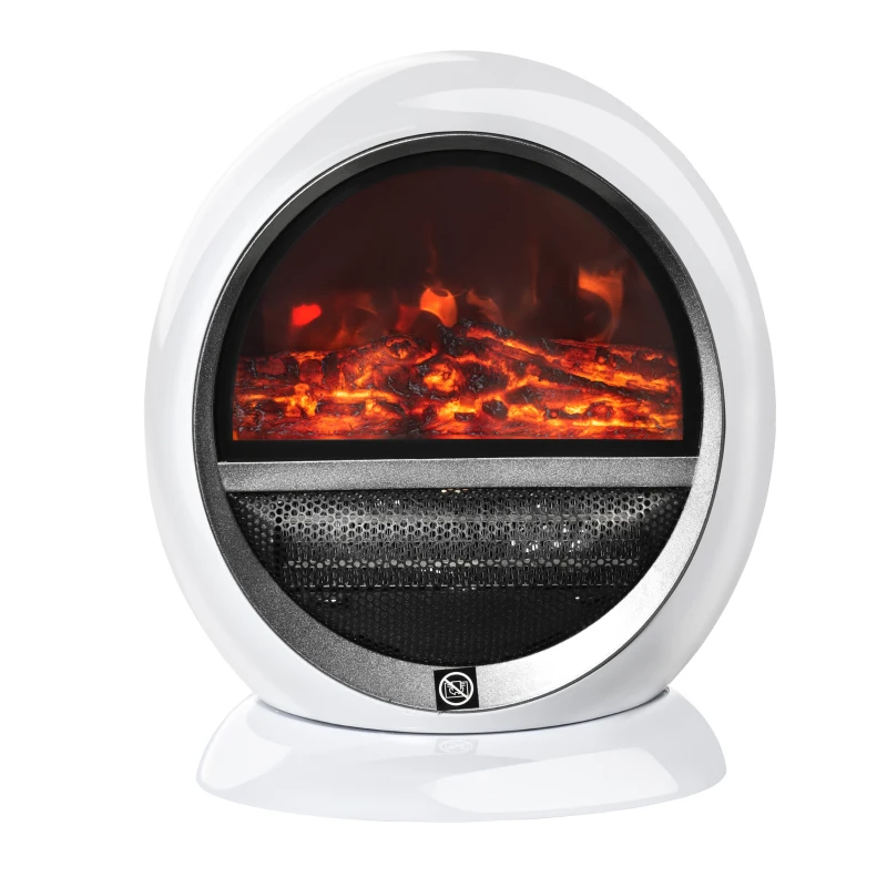HOMCOM Freestanding Electric Fireplace Indoor Space Table Top Heater with Realistic Flame Effect, Rotatable Head, Overheating Protection, 1500W, White