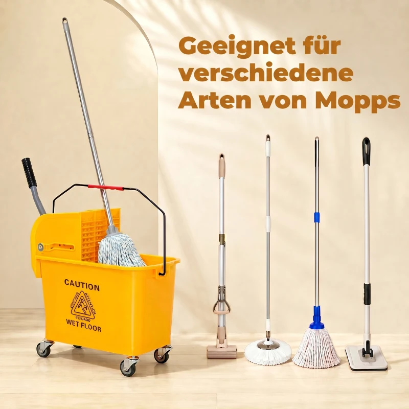 HOMCOM Chariot de nettoyage lavage seau de ménage 20 L avec essoreur et séparateur eau sale propre jaune 60L x 27l x 70,5H cm
