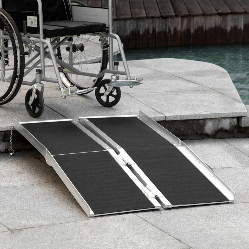 HOMCOM Rampa para Silla de Ruedas Plegable 122x73,5 cm Rampa Portátil de Aluminio Rampa de Umbral Antideslizante Negro