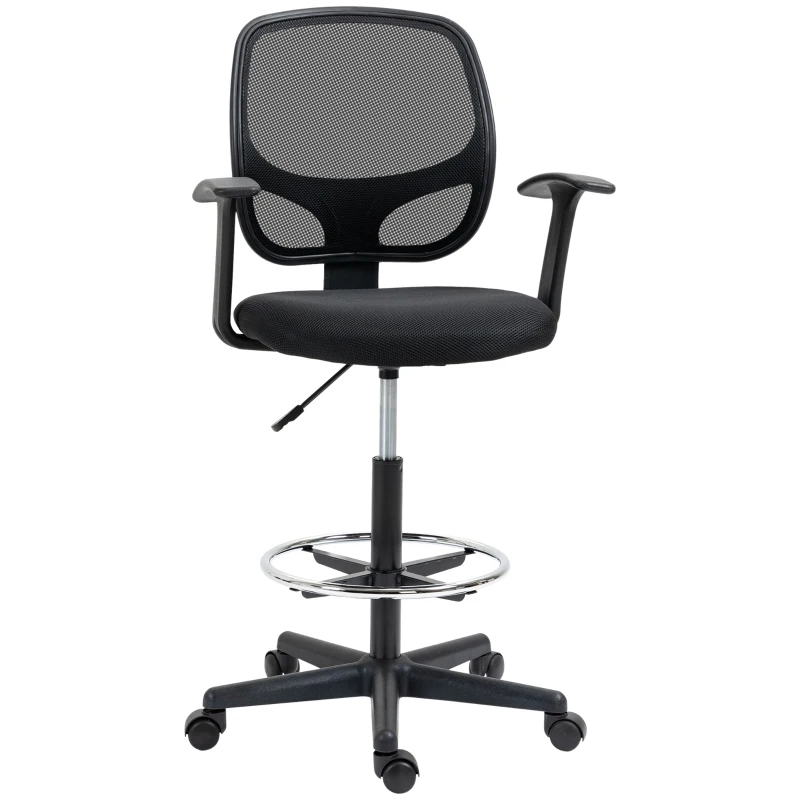 Vinsetto Chaise bureau ergonomique, chaise de dessin, repose-pieds, dossier en maille, hauteur réglable, 64x57x110-132cm, noir