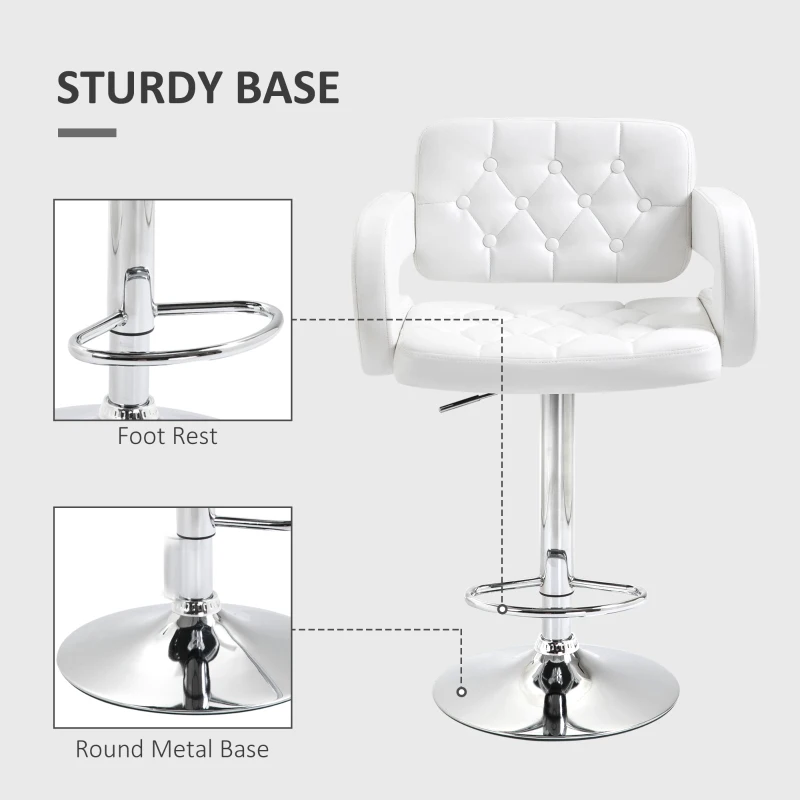 HOMCOM PU Leather Upholstered Swivel Bar Stool, Height Adjustable Barstool with Back, Armrest, Footrest for Kitchen