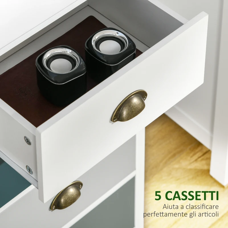HOMCOM Mobile Cassettiera con 5 Cassetti Colorati, Comò Alto e Salvaspazio, Multicolore Blu