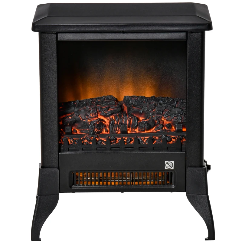 HOMCOM Electric Fireplace Stove, Free Standing Fireplace Heater with Realistic Flame Effect, Dual Power Settings (1800-2000W), Adjustable Temperature and Overheat Protection, Black