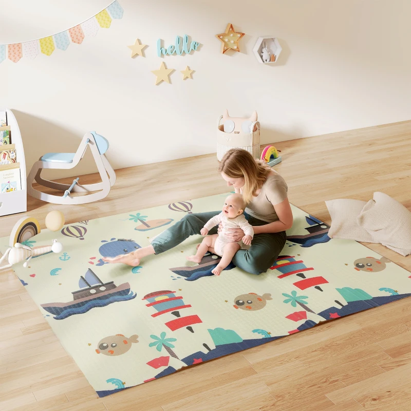 AIYAPLAY Alfombra Bebé Acolchada Plegable Reversible 196x176x1,5 cm Doble Cara Impermeable Multicolor