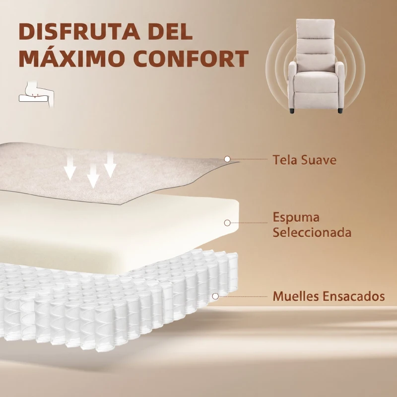 HOMCOM Sillón de Masaje Reclinable con Reposapiés 2 Zonas de Masaje Respaldo Alto Bolsillos Tapizado en Chenilla Crema