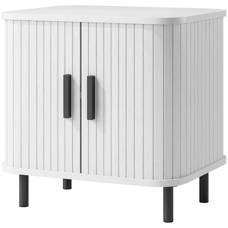HOMCOM Nightstand with Sliding Doors and Metal Legs White Wood Effect