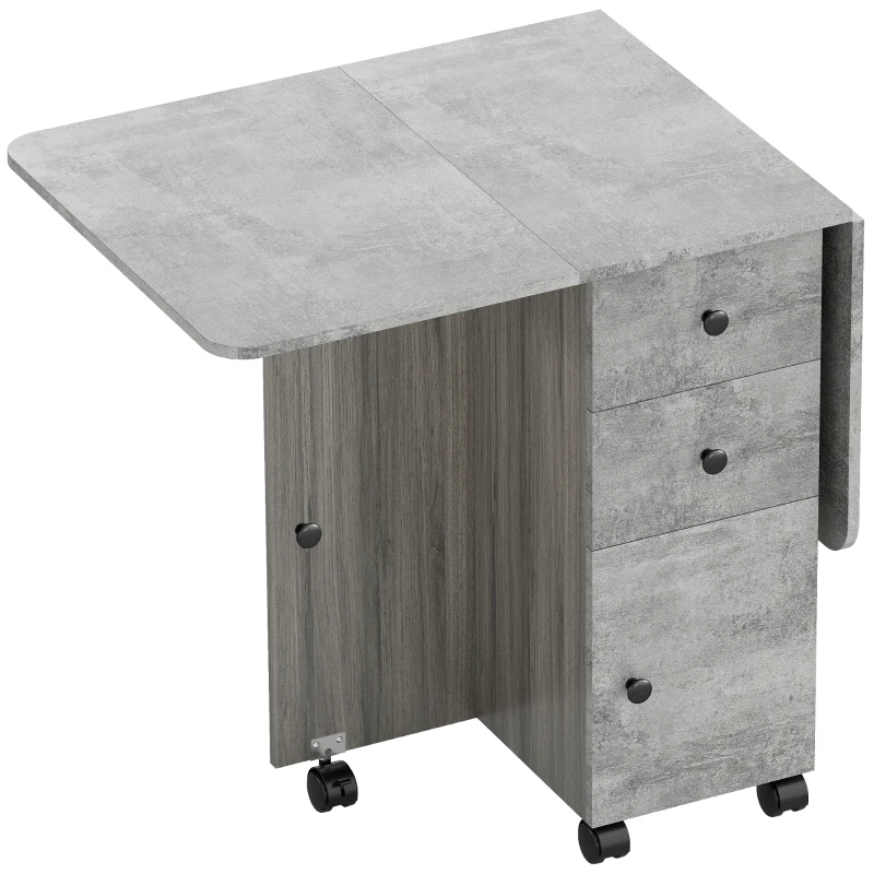HOMCOM Table de cuisine pliable table à manger pliante 2 plateaux rabattables avec 2 tiroirs 1 placard et 1 étagère de rangement 120 x 60 x 76,5 cm - gris