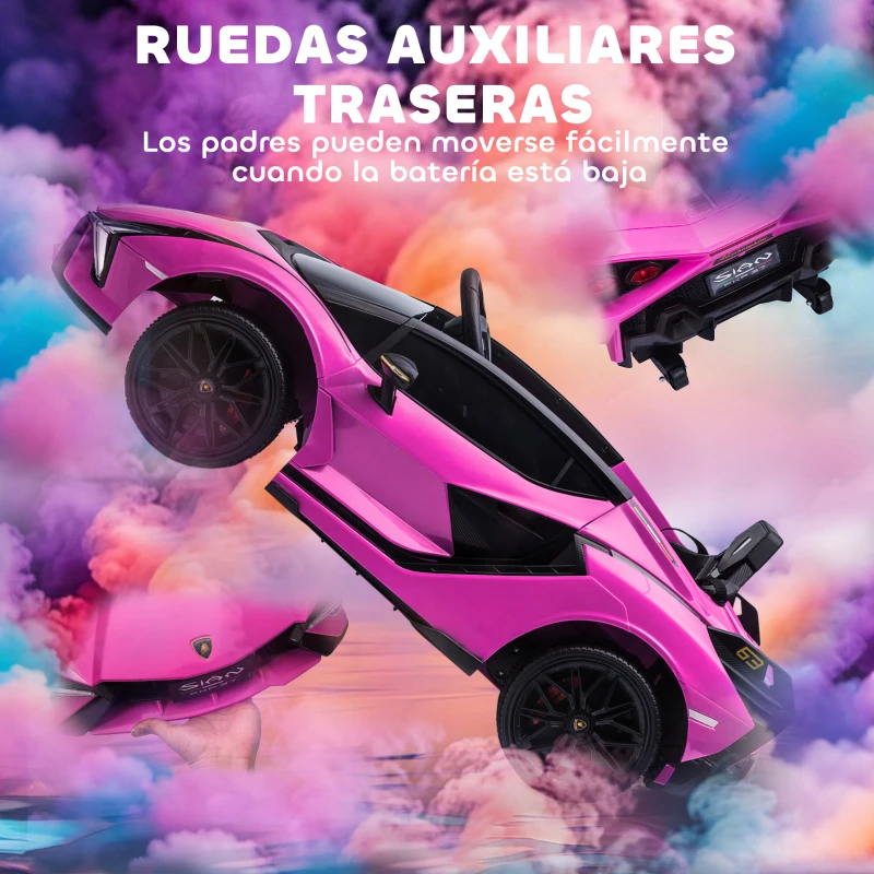 HOMCOM Coche Eléctrico para Niños de +3 Años Lamborghini SIAN Coche de Batería 12V con Mando a Distancia Apertura de Puerta Música MP3 USB y Faros 3-5 km/h 108x62x40 cm Rosa