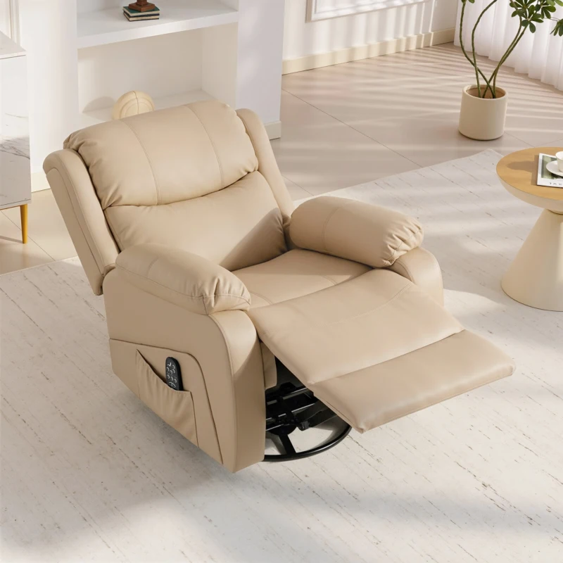HOMCOM Poltrona Relax Reclinabile con 8 Punti Massaggianti, Riscaldanti e Poggiapiedi, 87x97X100 cm, Beige