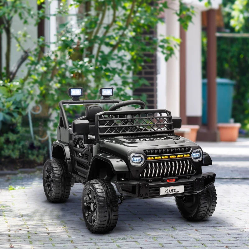 AIYAPLAY Coche Eléctrico para Niños con Batería 12V Mando a Distancia Velocidad Ajustable USB Faros Bocina Negro