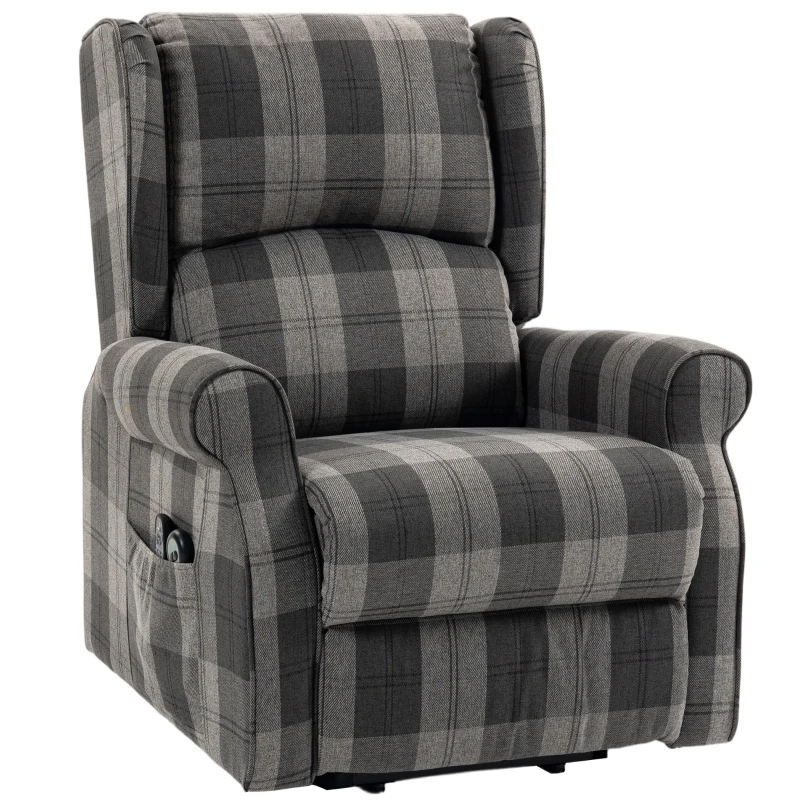 HOMCOM Power Lift Recliner Chair with Vibration Massage, Heat, Checked Lift Chair with Remote, Side Pockets, Grey