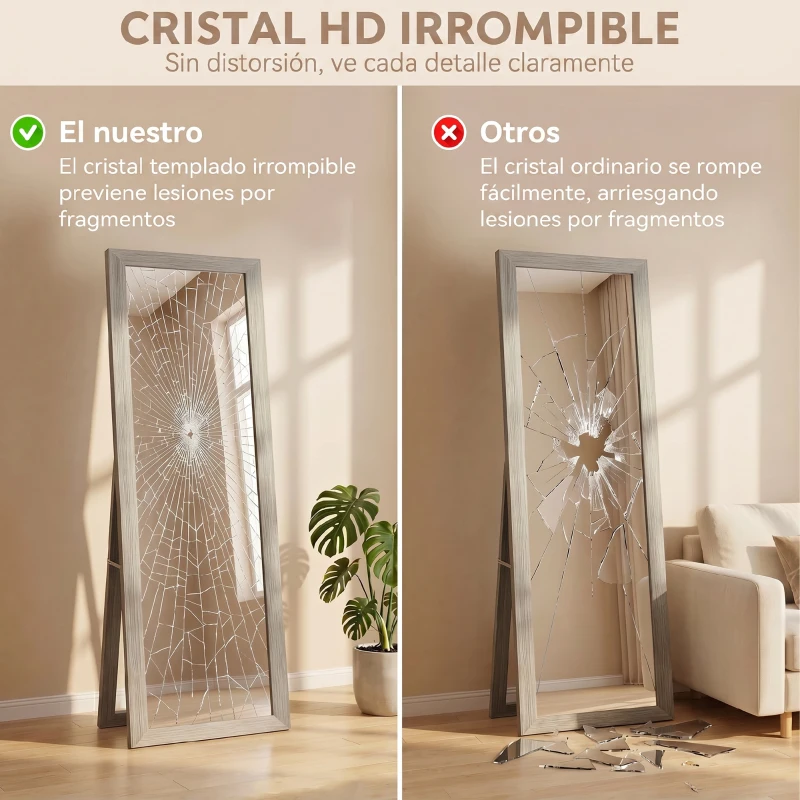 HOMCOM Espejo de Cuerpo Entero 157x37 cm con Marco de MDF Espejo de Pie Inclinado o Colgante Gris