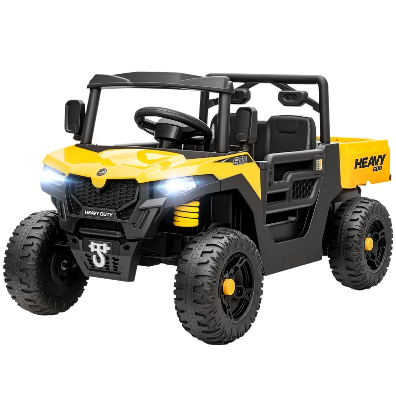 AIYAPLAY Kids Ride on Car, 12V Electric Kids UTV with Electric Dump Bed, 4-Wheel Suspension for 3-8 Years, Yellow