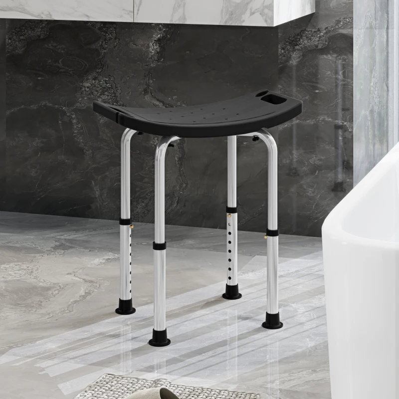 HOMCOM Taburete de Ducha Silla Ducha Personas Mayores con Altura Regulable de Aluminio Antideslizante Carga 135 kg Negro